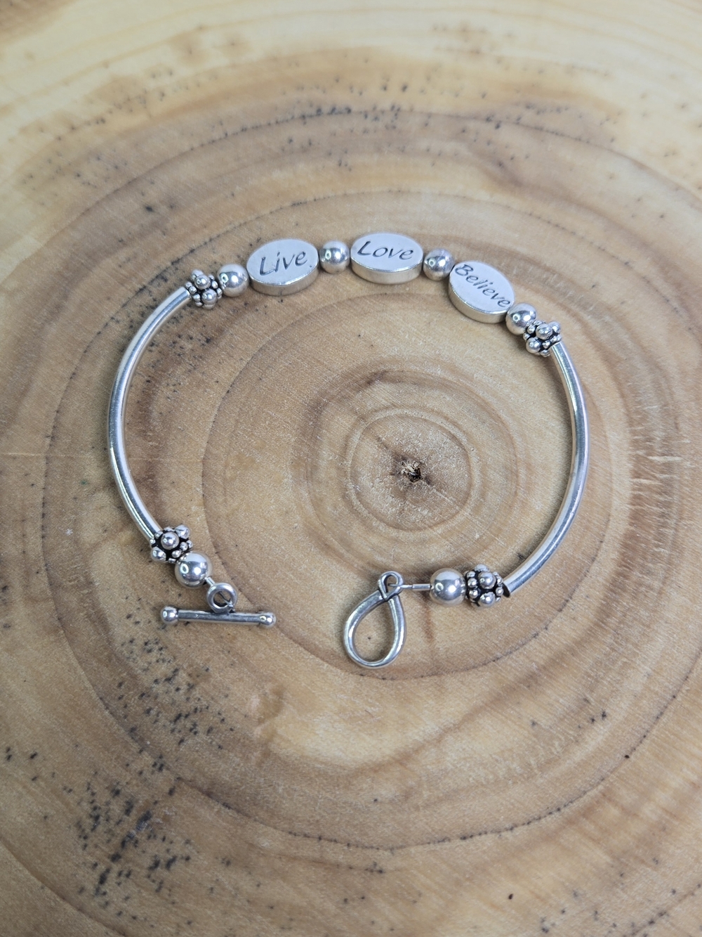 Sterling Silver Live Love Believe  Inspirational Bracelet